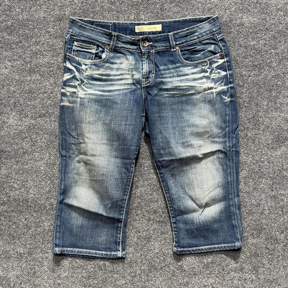 BKE Shorts Womens 34 Blue Denim Bermuda Stretch Studded Pockets Casual Summer